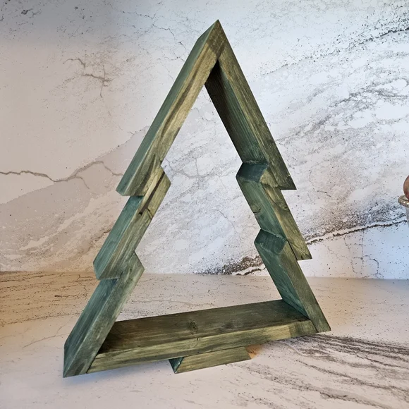 Handcrafted Wood Green Stained Christmas Tree Holiday Decor - Picture 3 of 5